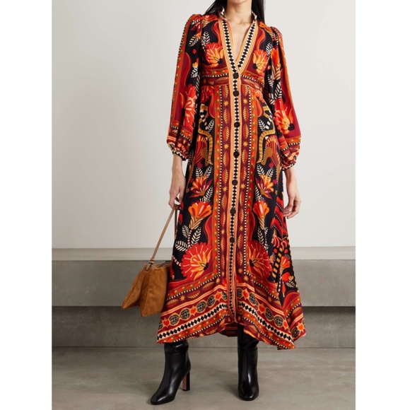 knee length dresses for ladies Black Delicate Forest Scarves Organic Cotton Maxi Dress – FARM Rio main image 1
